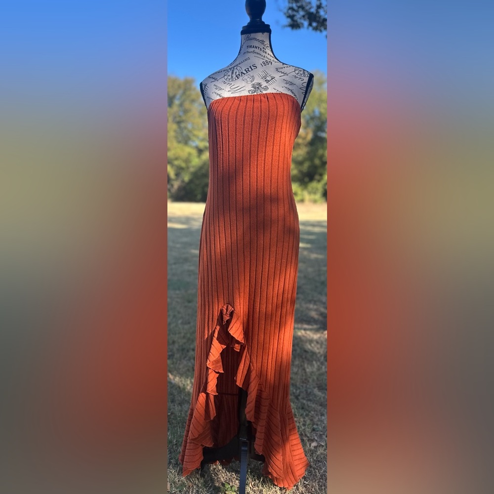 Strapless Elegant Rust Ribbed dress